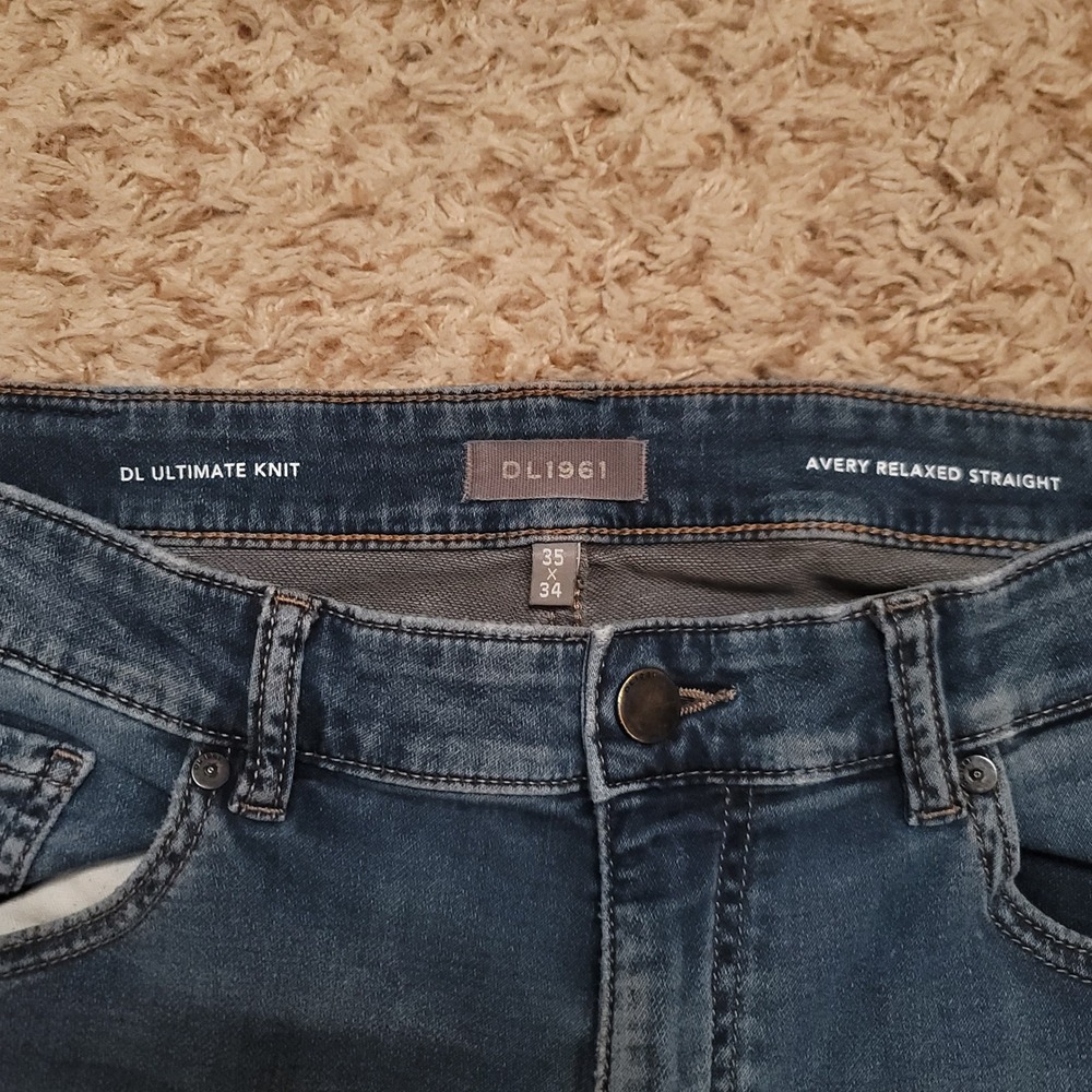 DL1961 Avery Relaxed Straight Jeans Women 35x34 Blue DL Ultimate‎ Knit Denim